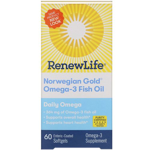 Renew Life, Norwegian Gold Omega-3 Fish Oil, Daily Omega, 60 Enteric-Coated Softgels Review