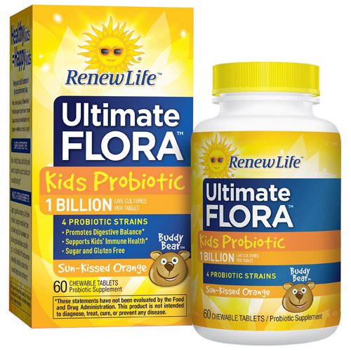 Renew Life, Ultimate Flora, Kids Probiotic, Sun-Kissed Orange, 1 Billion Live Cultures, 60 Chewable Tablets Review