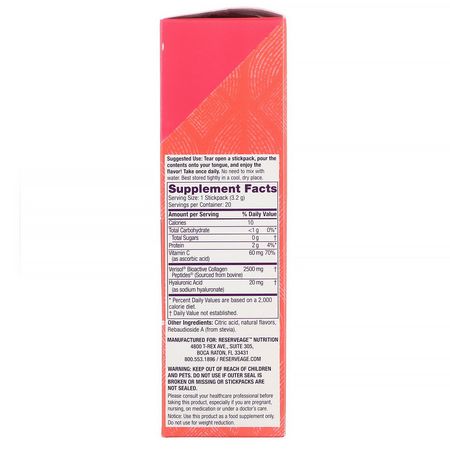 膠原補充劑, 關節: ReserveAge Nutrition, Collagen Candy, Cucumber Watermelon, 20 Stickpacks, 2.3 oz (64 g)