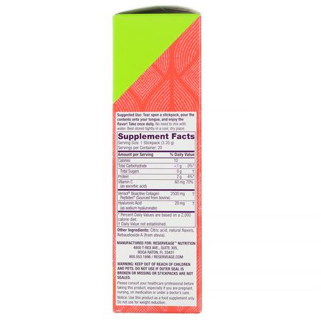 膠原補充劑, 關節: ReserveAge Nutrition, Collagen Candy, Sour Apple, 20 Stickpacks, 2.3 oz (67 g)