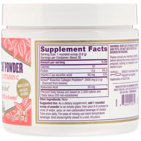 關節膠原補充劑: ReserveAge Nutrition, Collagen Replenish Powder with Hyaluronic Acid & Vitamin C, 2.75 oz (78 g)