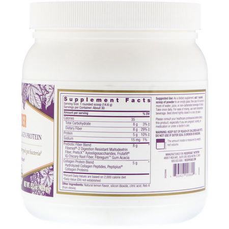益生菌, 纖維: ReserveAge Nutrition, Fibeher Powder with Prebiotic Fiber & Collagen Protein, Lemon, 15.5 oz (439 g)