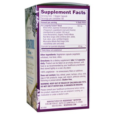 白藜蘆醇, 抗氧化劑: ReserveAge Nutrition, Resveratrol, 100 mg, 60 Veggie Caps