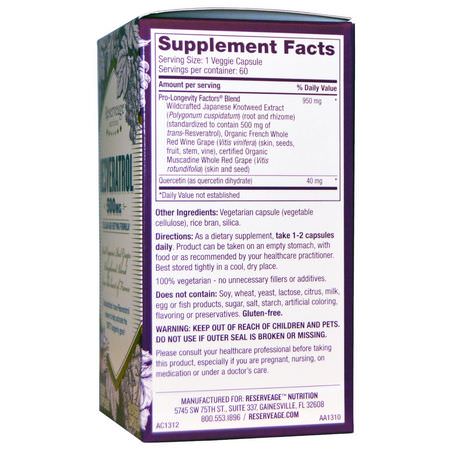 白藜蘆醇, 抗氧化劑: ReserveAge Nutrition, Resveratrol, 500 mg, 60 Veggie Caps