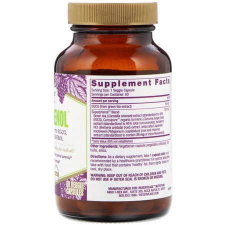 草藥, 順勢療法: ReserveAge Nutrition, SuperPhenol, 60 Veggie Capsules
