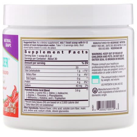 氨基酸: ReserveAge Nutrition, Vegan 9 Builder, Natural Grape, 6.88 oz (95 g)