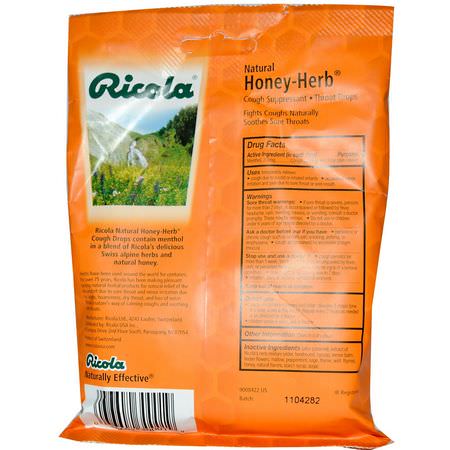 流感, 咳嗽: Ricola, Natural Honey Herb, 24 Drops