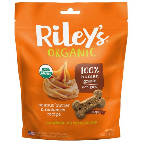 Riley’s Organics, Dog Treats, Large Bone, Peanut Butter & Molasses Recipe, 5 oz (142 g) Review