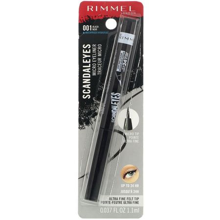 眼線筆, 眼睛: Rimmel London, Scandaleyes Micro Eyeliner, 001 Black, .037 fl oz (1.1 ml)