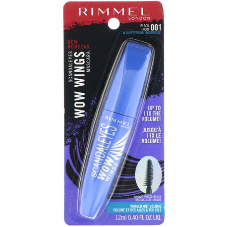 睫毛膏, 眼睛: Rimmel London, Scandaleyes Wow Wings Mascara, Waterproof, 001 Black, 0.40 fl oz (12 ml)