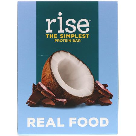 基於植物的蛋白質棒, 蛋白質棒: Rise Bar, The Simplest Protein Bar, Chocolatey Coconut, 12 Bars, 2.1 oz (60 g) Each