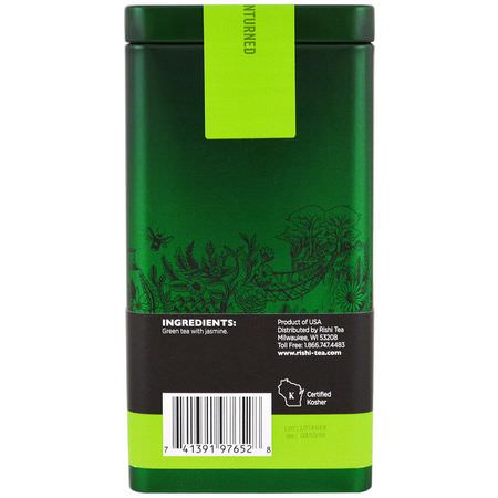 綠茶: Rishi Tea, Organic Loose Leaf Green Tea, Jasmine Pearls, 3 oz (85 g)