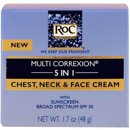 面部防曬霜: RoC, Multi Correxion 5 in 1, Chest, Neck & Face Cream, 1.7 oz (48 g)
