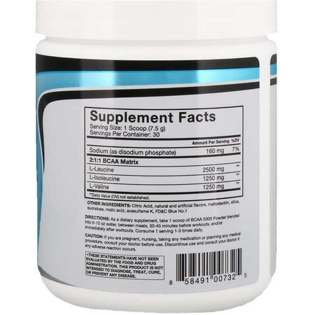 BCAA, 氨基酸: RSP Nutrition, BCAA 5000, Blue Raspberry, 5,000 mg, 7.94 oz (225 g)