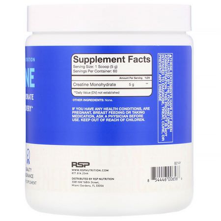 一水肌酸, 肌酸: RSP Nutrition, Creatine Monohydrate, Micronized Creatine Powder, 10.6 oz (300 g)