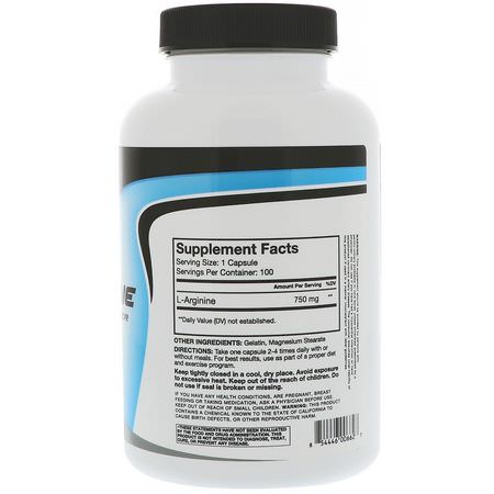 L-精氨酸, 氨基酸: RSP Nutrition, L-Arginine, Nitric Oxide Precursor, 750 mg, 100 Capsules