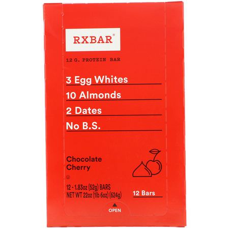 基於植物的蛋白質棒, 蛋白棒: RXBAR, Protein Bar, Chocolate Cherry, 12 Bars, 1.83 oz (52 g) Each