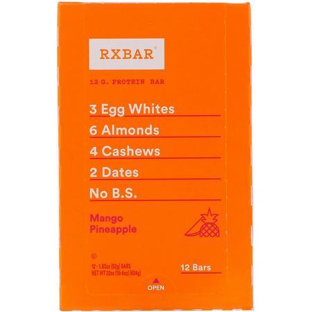 營養棒: RXBAR, Protein Bar, Mango Pineapple, 12 Bars, 1.83 oz (52 g) Each