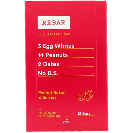 營養棒: RXBAR, Protein Bar, Peanut Butter & Berries, 12 Bars, 1.83 oz (52 g) Each