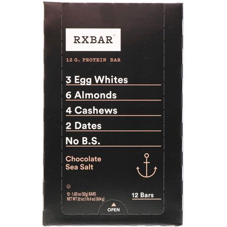 營養棒: RXBAR, Protein Bars, Chocolate Sea Salt, 12 Bars, 1.83 oz (52 g) Each