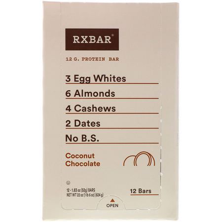 營養棒: RXBAR, Protein Bars, Coconut Chocolate, 12 Bars, 1.83 oz (52 g) Each