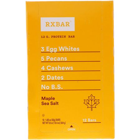營養棒: RXBAR, Protein Bars, Maple Sea Salt, 12 Bars, 1.83 oz (52 g) Each