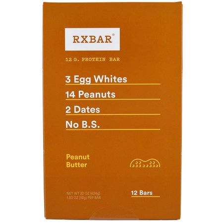營養棒: RXBAR, Protein Bars, Peanut Butter, 12 Bars, 1.83 oz (52 g) Each
