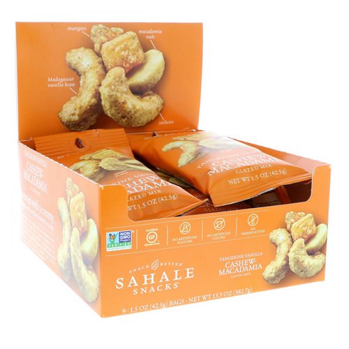 Sahale Snacks, Glazed Mix, Tangerine Vanilla Cashew-Macadamia, 9 Packs, 1.5 oz (42.5 g) Each Review