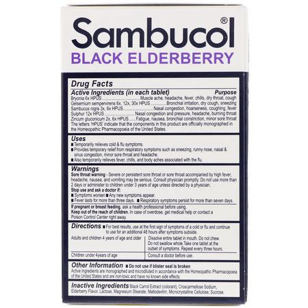 順勢療法, 接骨木接骨木接骨木: Sambucol, Black Elderberry, Cold & Flu Relief, 30 Quick Dissolve Tablets