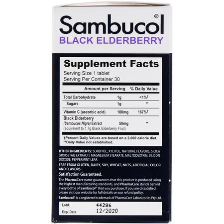 流感, 咳嗽: Sambucol, Black Elderberry, Original Formula, 30 Tablets Chewable