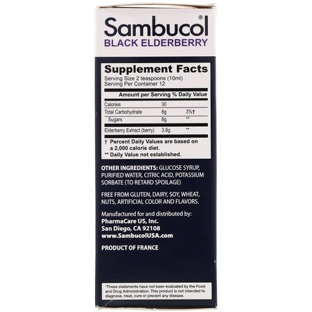 流感, 咳嗽: Sambucol, Black Elderberry Syrup, Original Formula, 4 fl oz (120 ml)