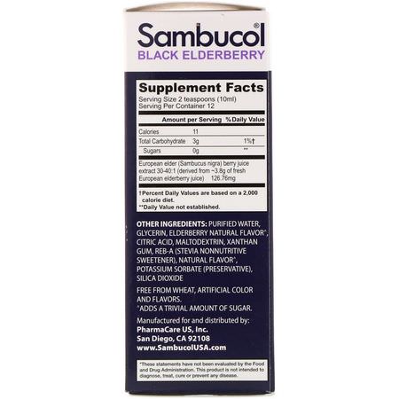 流感, 咳嗽: Sambucol, Black Elderberry Syrup, Sugar Free Formula, 4 fl oz (120 ml)