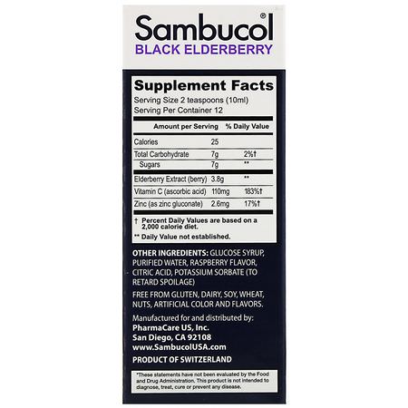 流感, 咳嗽: Sambucol, Black Elderberry Syrup, Advanced Immune, Vitamin C + Zinc, Natural Berry, 4 fl oz (120 ml)