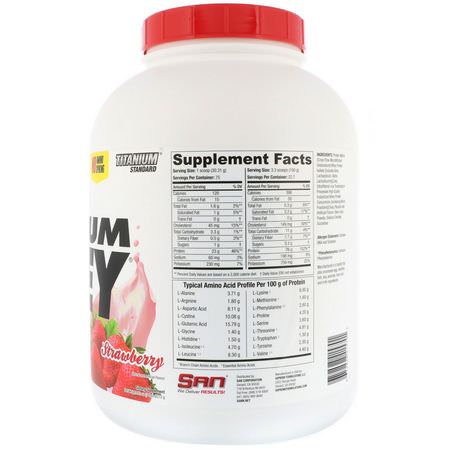 乳清蛋白, 運動營養: SAN Nutrition, 100% Pure Titanium Whey, Strawberry, 5 lb (2273 g)
