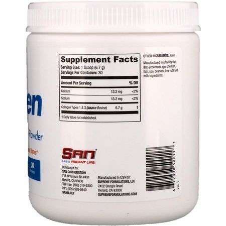 膠原蛋白補充劑, 關節: SAN Nutrition, Collagen, Types 1 & 3 Powder, 7.1 oz (201 g)