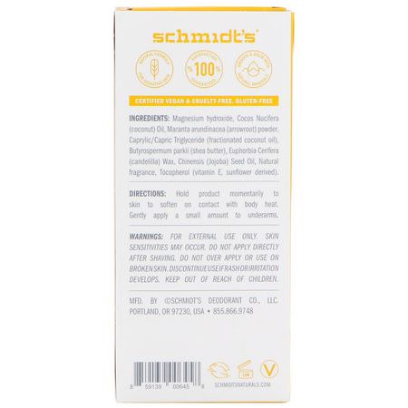 浴用除臭劑: Schmidt's Naturals, Natural Deodorant, Sensitive Skin Formula, Coconut Pineapple, 3.25 oz (92 g)