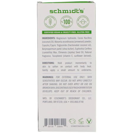 浴缸除臭劑: Schmidt's Naturals, Natural Deodorant, Sensitive Skin Formula, Jasmine Tea, 3.25 oz (92 g)