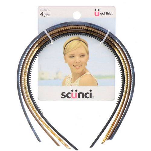 Scunci, Skinny Plastic Headbands, Assorted Colors, 4 Pieces Review