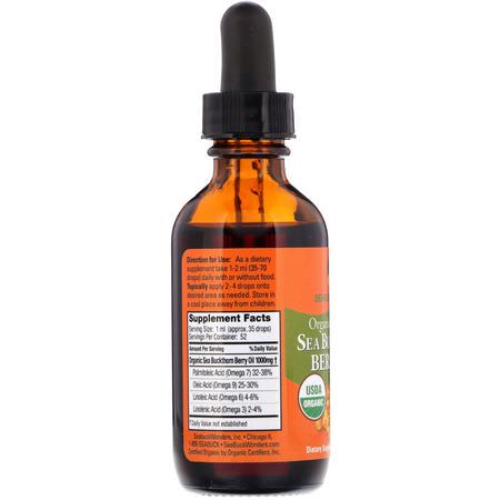 Omega-7, Omegas EPA DHA: SeaBuckWonders, Organic Himalayan Sea Buckthorn Berry Oil, Intensive Cellular Care, 1.76 oz (52 ml)
