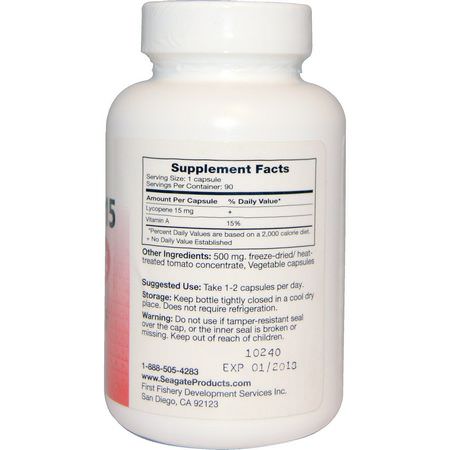 番茄紅素, 抗氧化劑: Seagate, Lycopene-15, 15 mg, 90 Vcaps