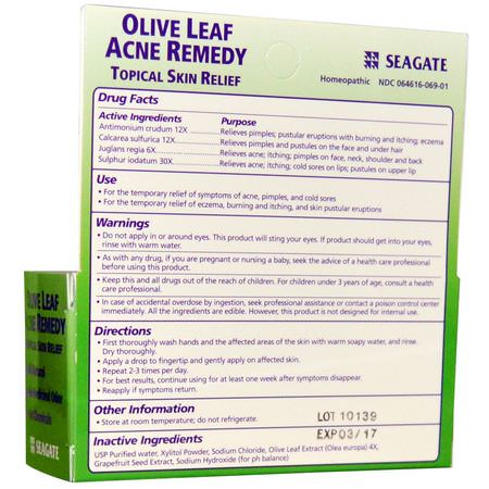 流感, 咳嗽: Seagate, Olive Leaf Acne Remedy, 1 fl oz (30 ml)