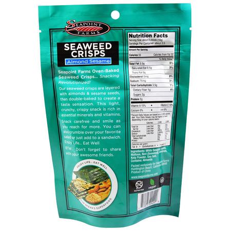 海藻小吃: Seapoint Farms, Seaweed Crisps, Almond Sesame, 1.2 oz (35 g)
