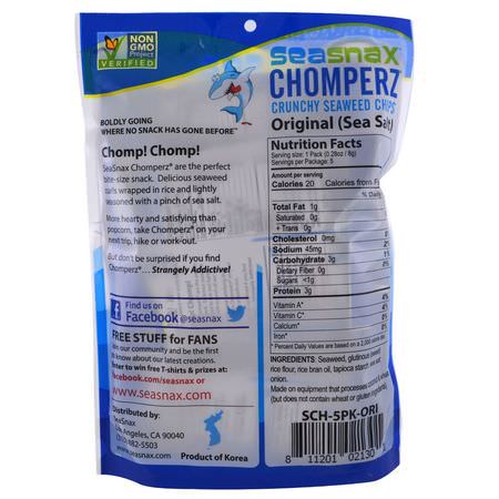 芯片, 海藻小吃: SeaSnax, Chomperz, Crunch Seaweed Chips, Original, 5 Single Serve Packs, 0.28 oz (8 g) Each