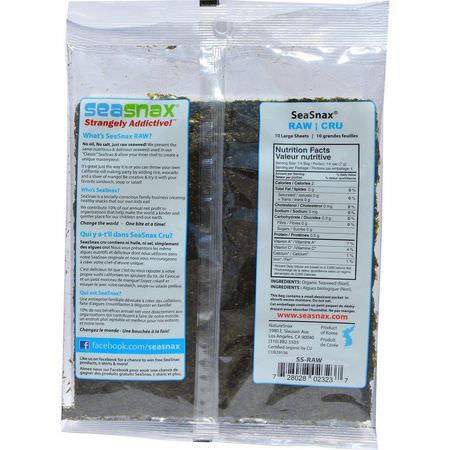 海藻小吃: SeaSnax, Organic Raw Seaweed, 1.0 oz (28 g)