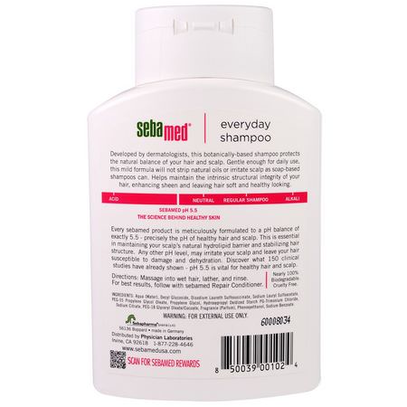 洗髮水, 護髮: Sebamed USA, Everyday Shampoo, 6.8 fl oz (200 ml)