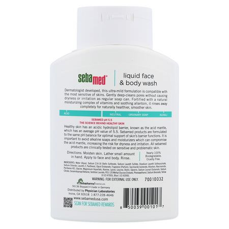 清潔劑, 洗面奶: Sebamed USA, Liquid Face & Body Wash, 6.8 fl oz (200 ml)
