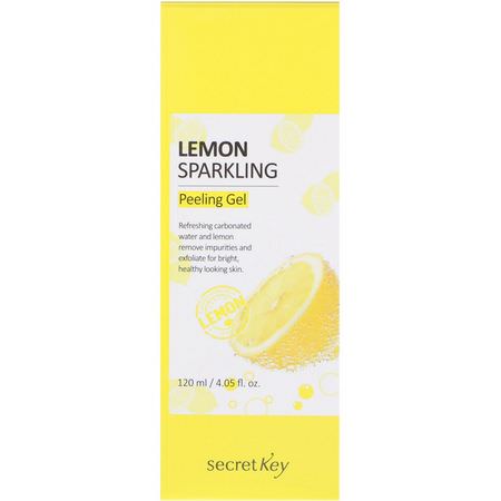 面部去角質, K美容面膜: Secret Key, Lemon Sparkling Peeling Gel, 4.05 fl oz (120 ml)