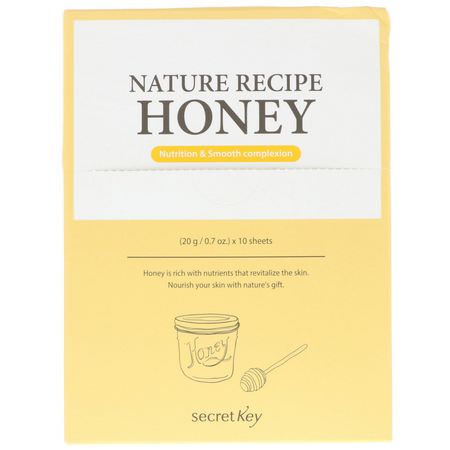 K美容面膜, 果皮: Secret Key, Nature Recipe Mask Pack, Honey, 10 Masks, 0.7 oz (20 g) Each