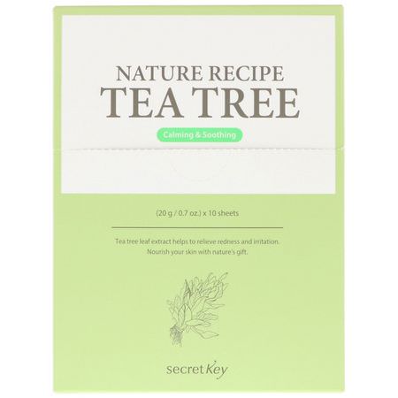 K美容面膜, 果皮: Secret Key, Nature Recipe Mask Pack, Tea Tree, 10 Masks, 0.7 oz (20 g) Each