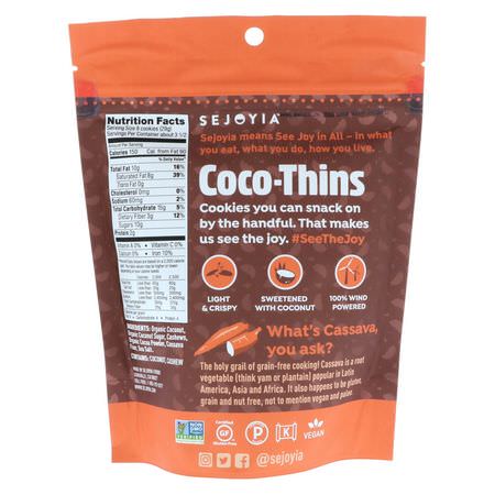 餅乾, 零食: Sejoyia, Coco-Thins, Snackable Cashew Cookies, Chocolate, 3.5 oz (99 g)
